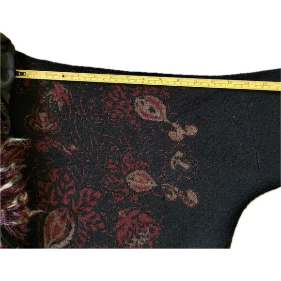 CHICO'S Sequin Beaded Cardigan Sweater Sz 3 (XL) Black/Red 3/4 Sleeve Faux Fur - Picture 8 of 16